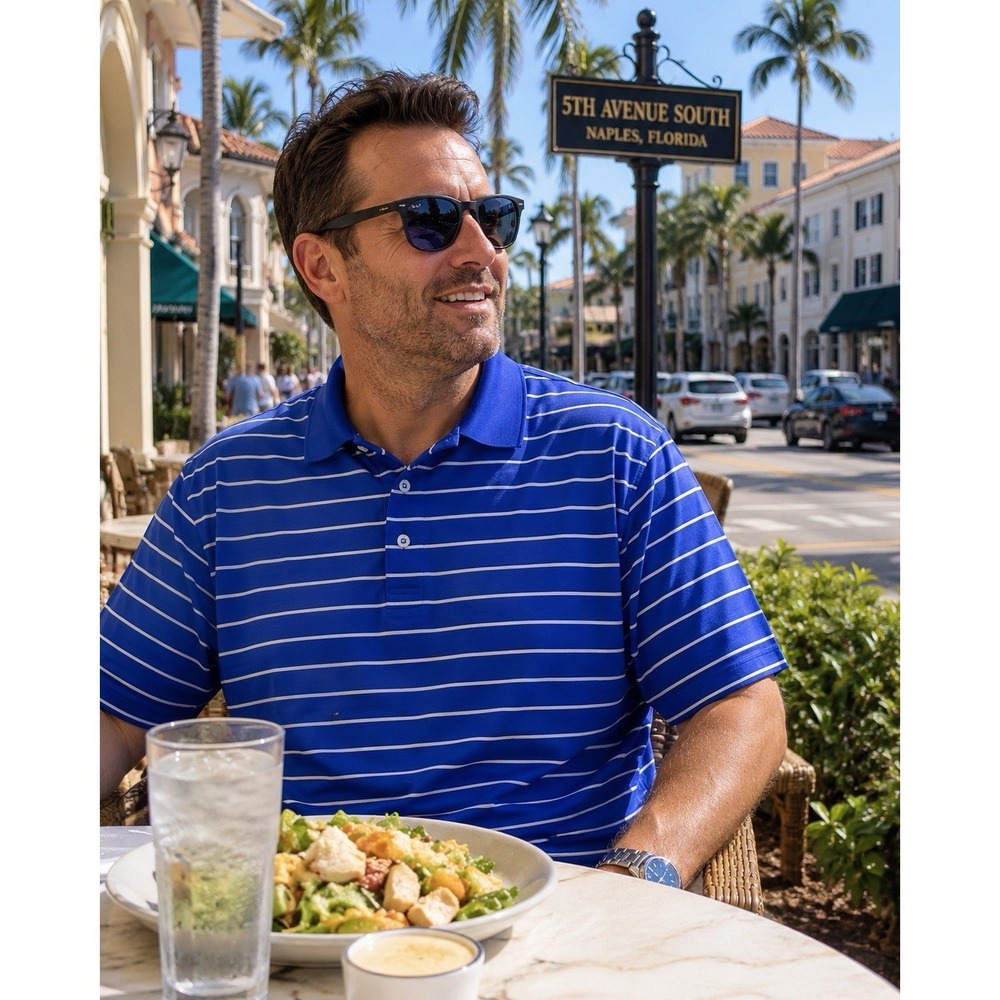 Peter Millar Crown Sport Men's XXL Blue Striped Golf Polo Shirt Performance